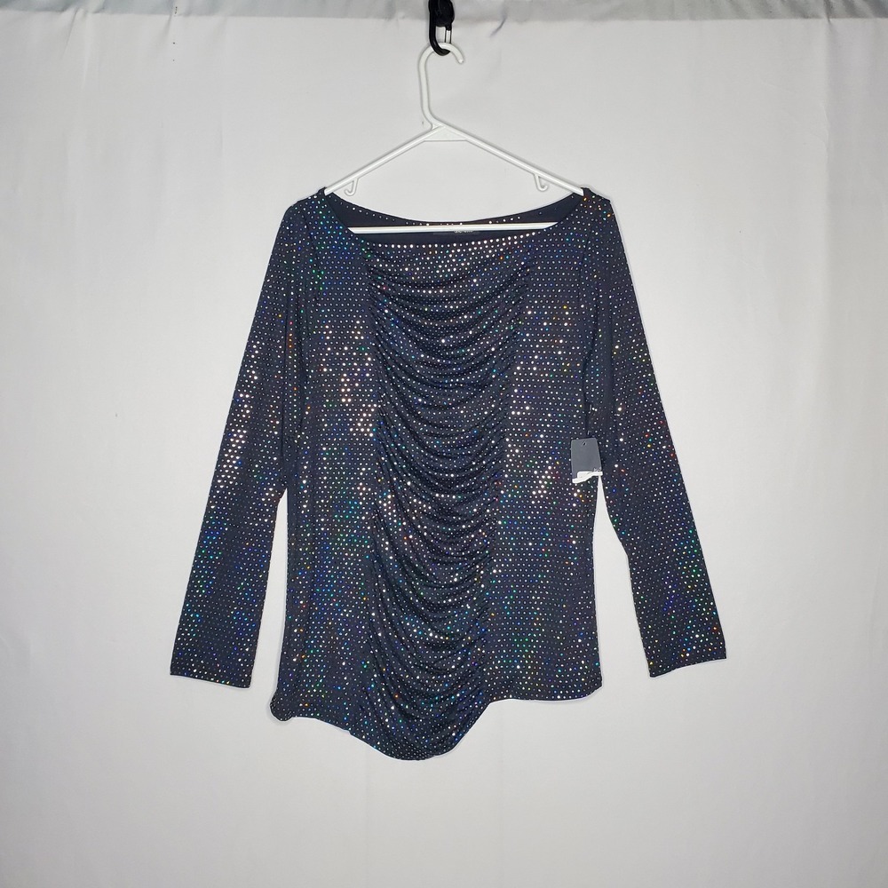 Vintage Y2K Minette Iridescent Polka-dot Drape Ruched Top Women Large 90s Party